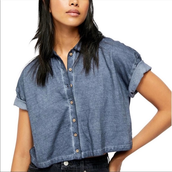 Free People Tops - New Free People Weekend Rush Crop Top Navy Blue S